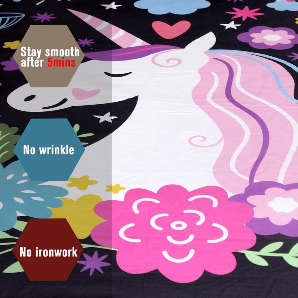 Unicorn Floral Girl Kids Cartoon Comfortable Duvet Cover Bedding Set