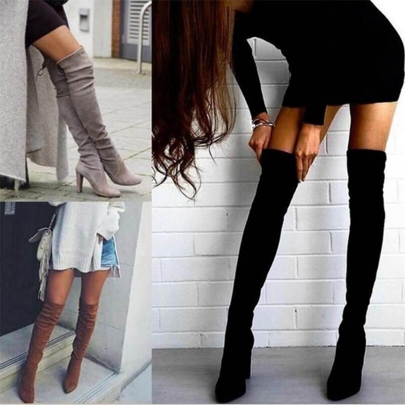 Thick Elastic Boots with Side Zipper