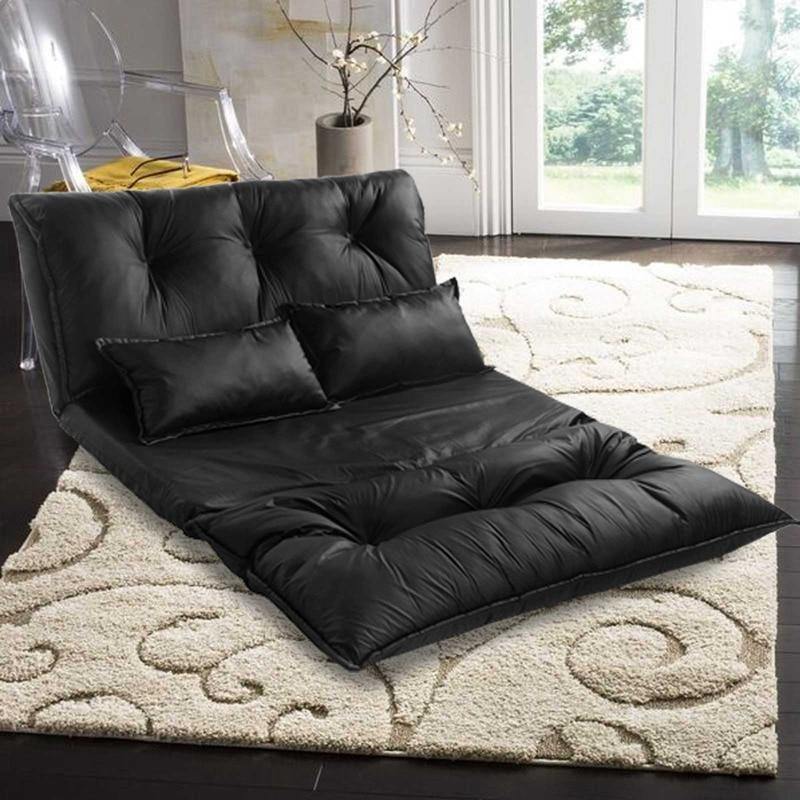 Modern Foldable PU Leather Leisure Floor Sofa Bed with 2 Pillows