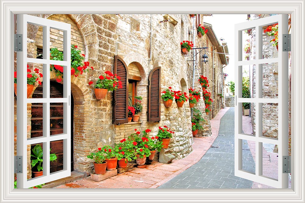 3D Street Scene Self-Adhesive European Wallpaper