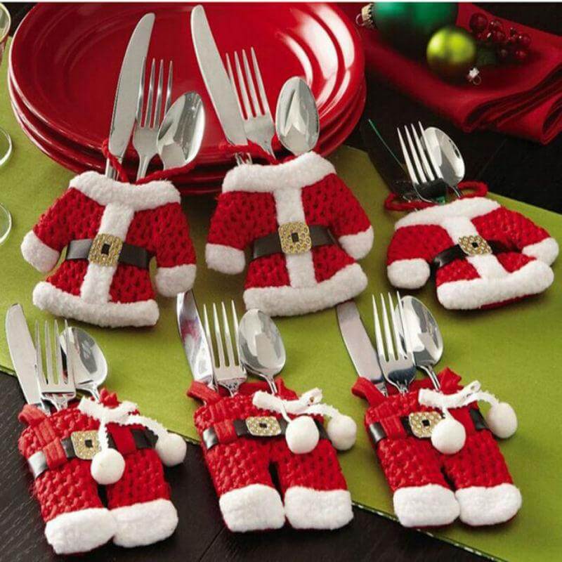 6 Pcs Christmas Xmas New Year Santa Silverware Holders