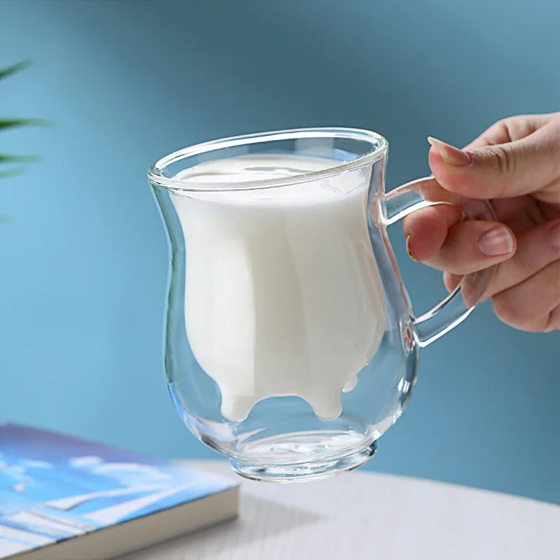 Cow Double Layer Glass Mug