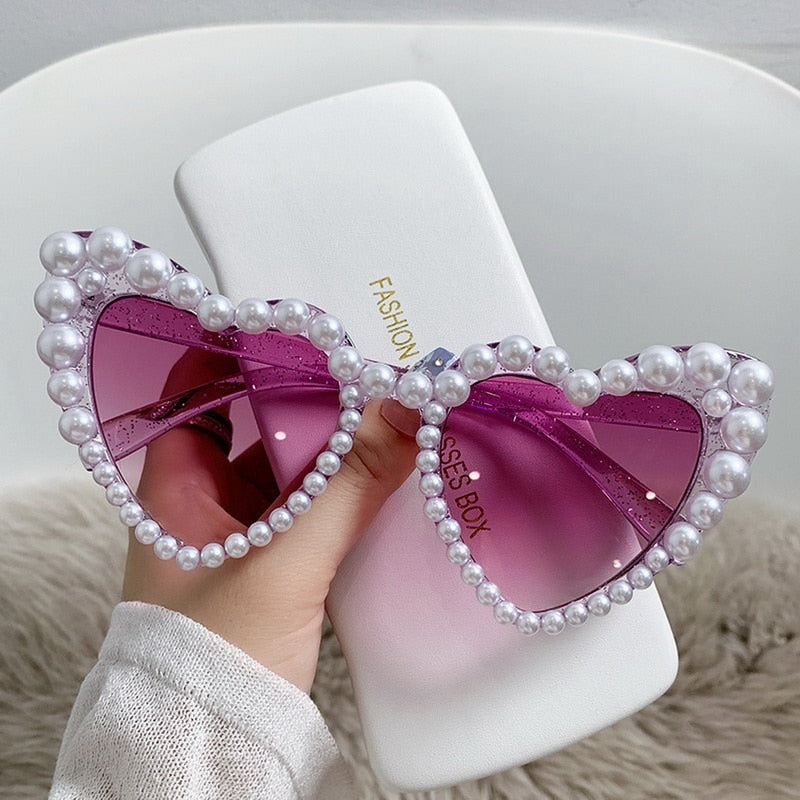 Pearl Heart Retro Cat Eye Sunglasses