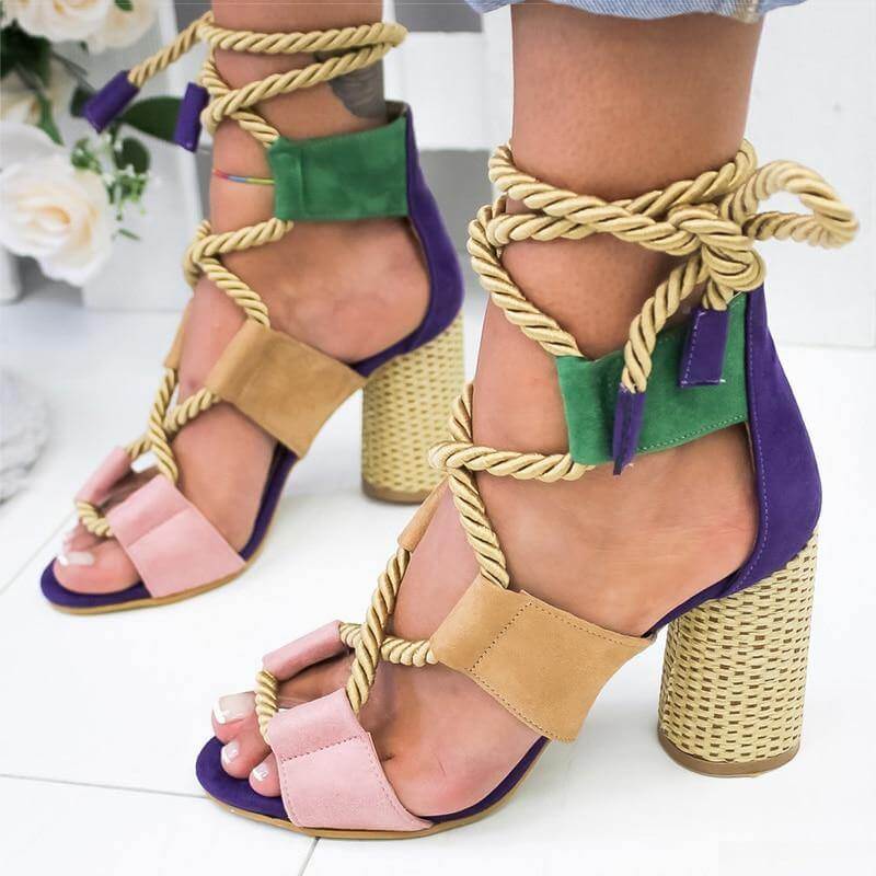 Lace Up Colorful Gladiator Sandals