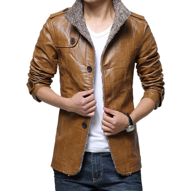 Windbreaker Leather Long Coats Jacket for Men