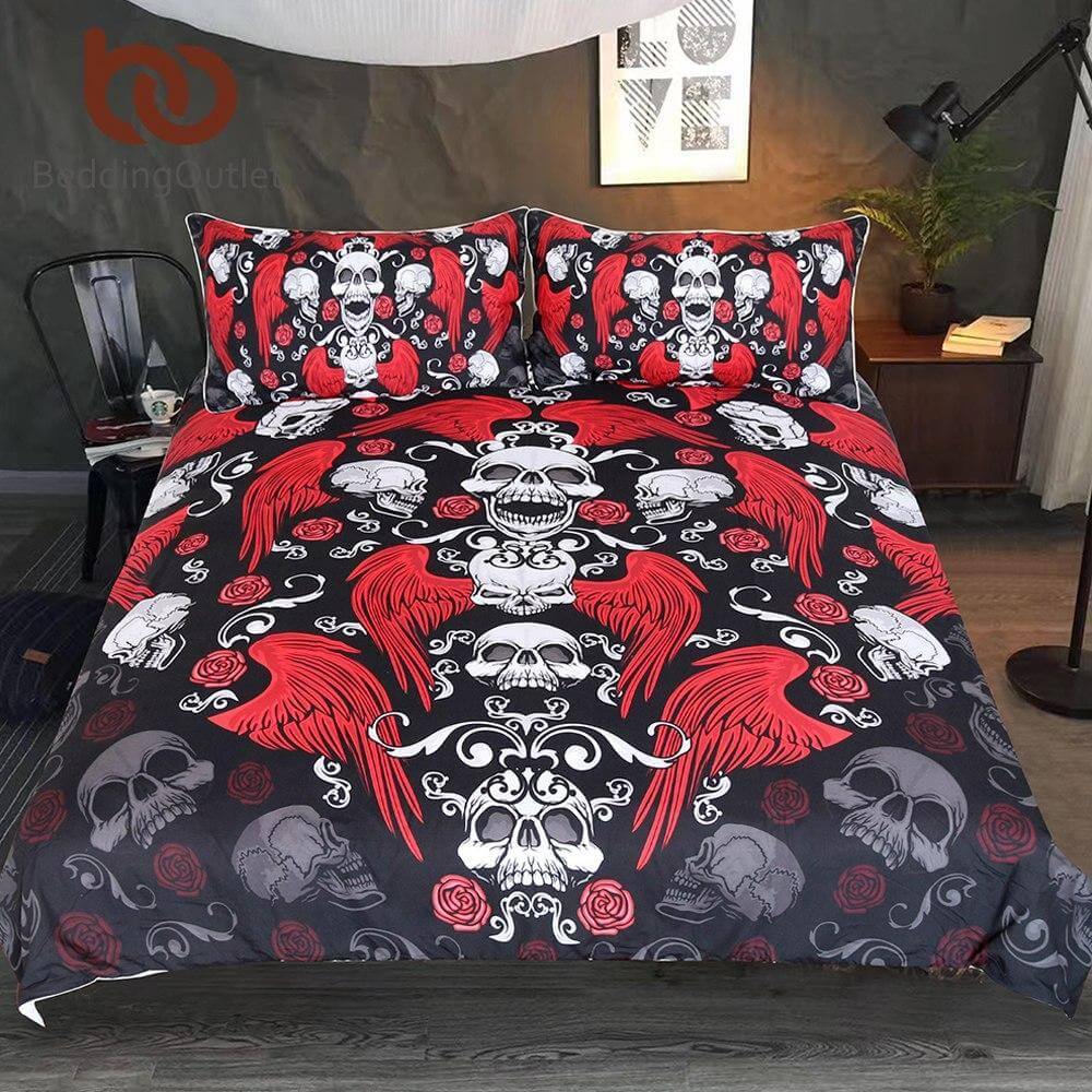 Black Gothic Hippie with Roses Cool Comfortable Duvet Cover Bedding set Mavigadget