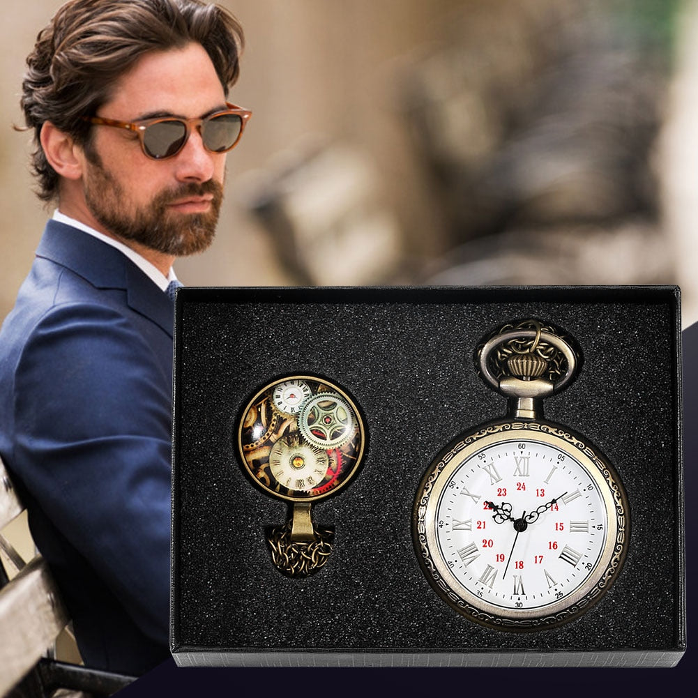 Digital Stainless Steel Pocket Watch Gift Set