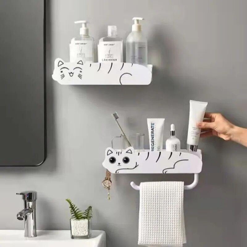 Wall-Mounted Lazy Kitten Bathroom Organizer Shelf