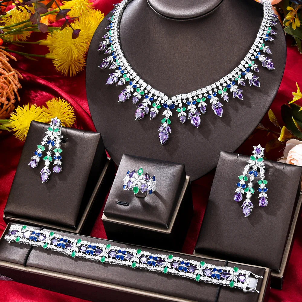 Zircon Crystal Turquoise Luxury African Jewelry Gift Set