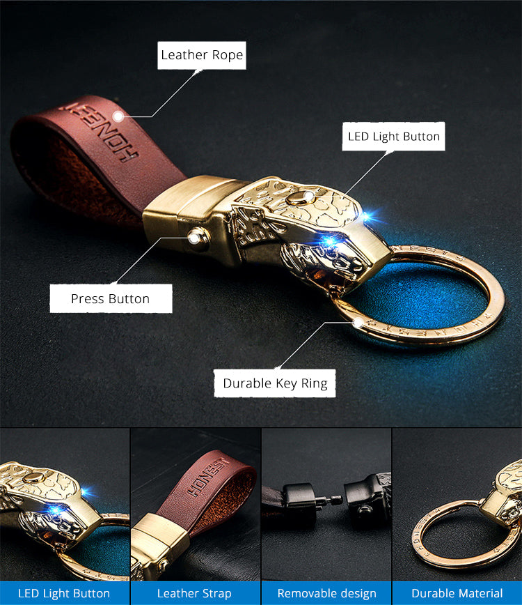 Elegant Leather Leopard Keychain Light