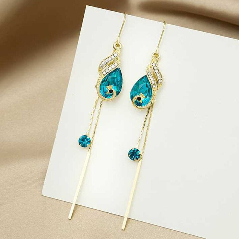 Korean Style Blue Crystal Phoenix Earrings