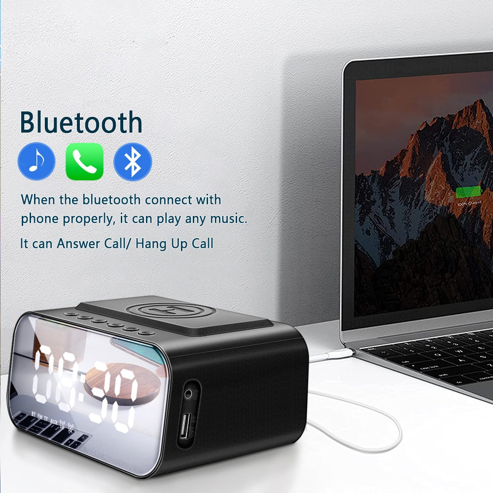 Wireless Dijital Alarm Clock Phone Charger Speaker