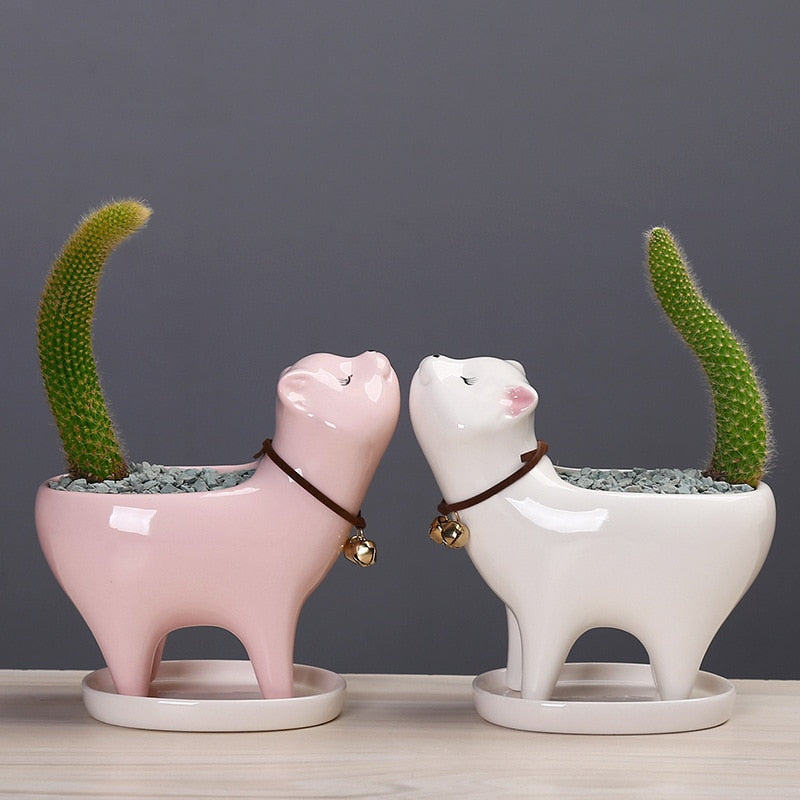 Rising Cat Ceramic Flower Pot