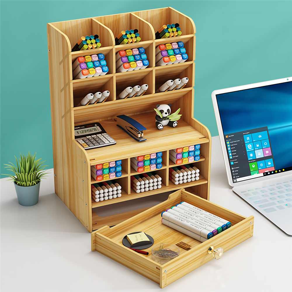 Minimal Wooden Desk Stationery Organizer