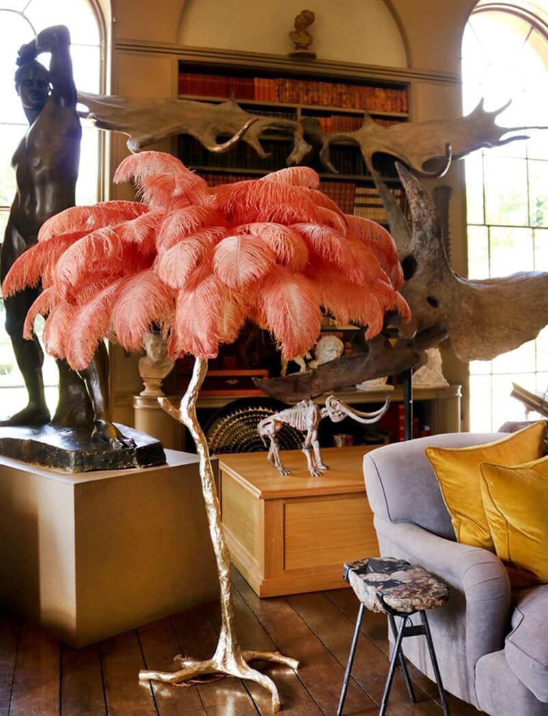 Icelandic Ostrich Feather Tree Lamp