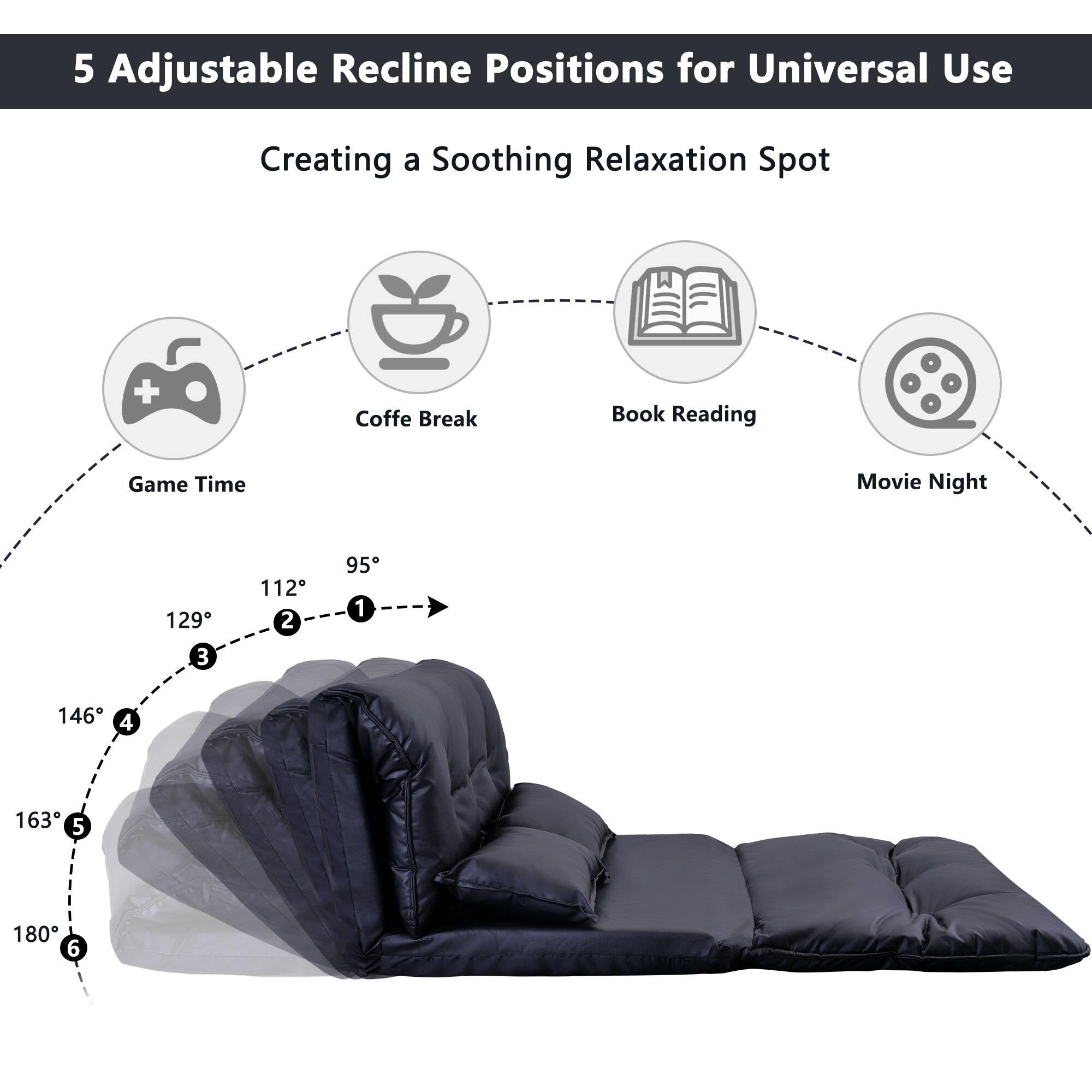 Modern Foldable PU Leather Leisure Floor Sofa Bed with 2 Pillows