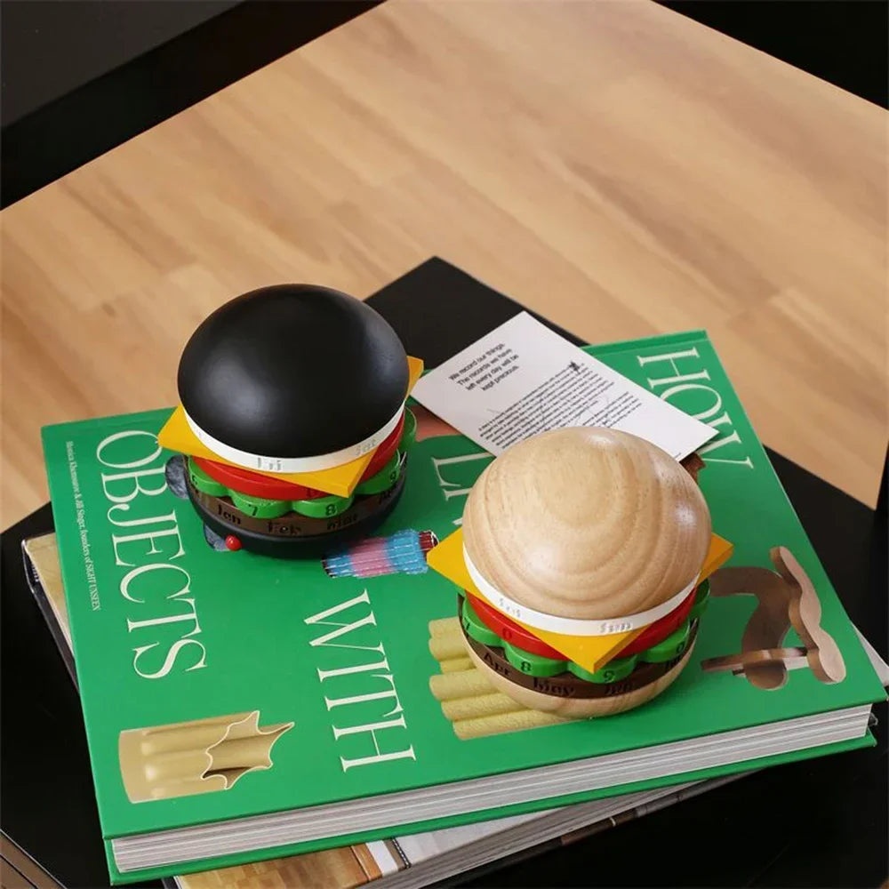 Rotating Wooden Hamburger Decorative Calender