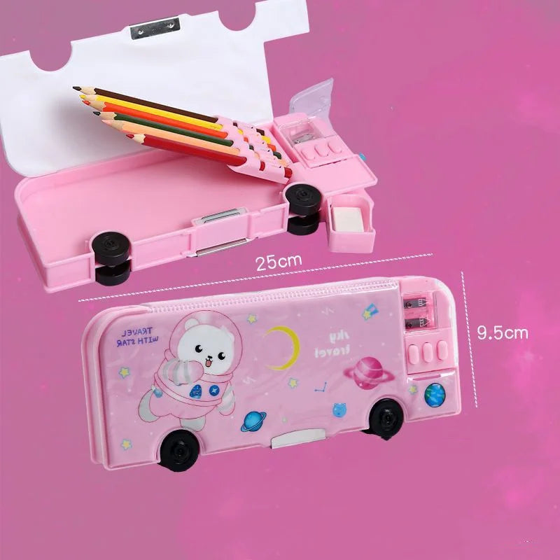 Cartoon Bus Multifunctional Kids Stationery Pencil Box