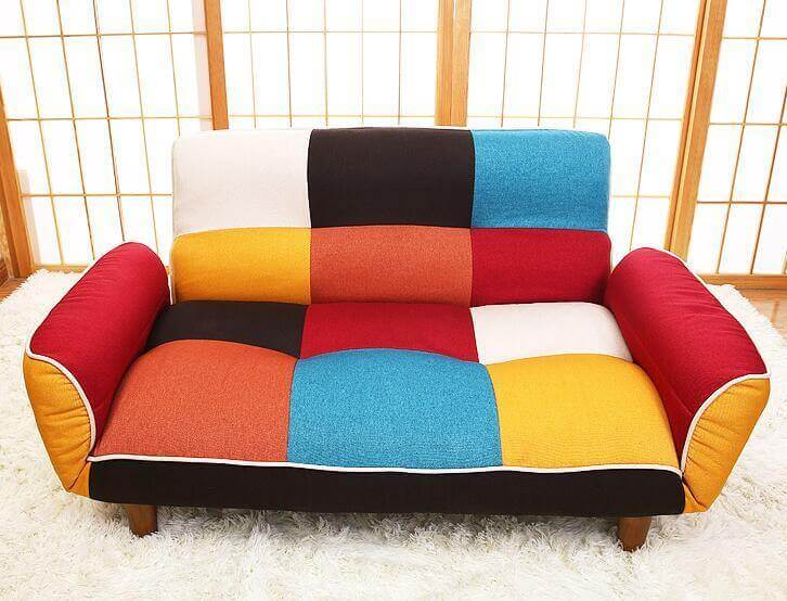 Modern Adjustable Sofa and Loveseat in Colorful Line Fabric