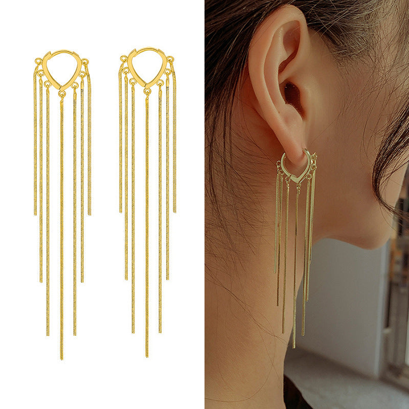 Korean Style Long Tassel Drop Heart Earrings