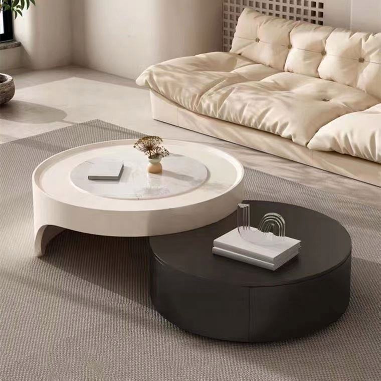 Modernist Dual-Tier Retractable Circular Lounge Coffee Table