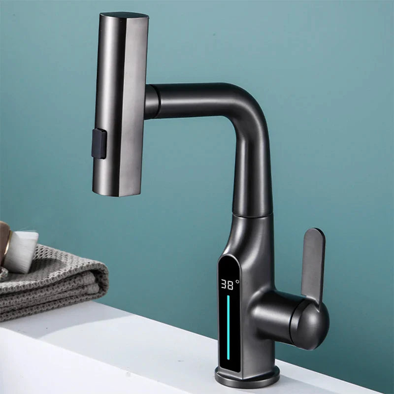 Liftable Digital Temperature Display Waterfall Basin Faucet