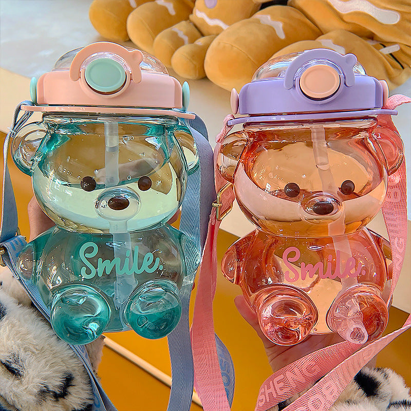 Cute Bear Built-in Straw Water Bottle