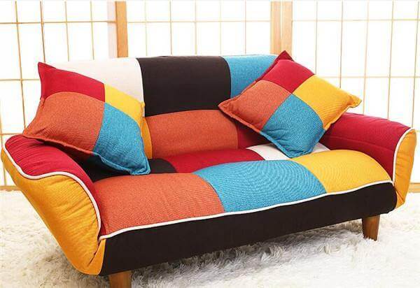 Modern Adjustable Sofa and Loveseat in Colorful Line Fabric