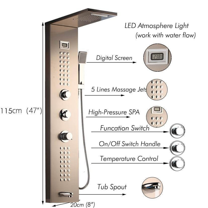 Elegant Digital Massage System Digital Led Panel Shower Sets