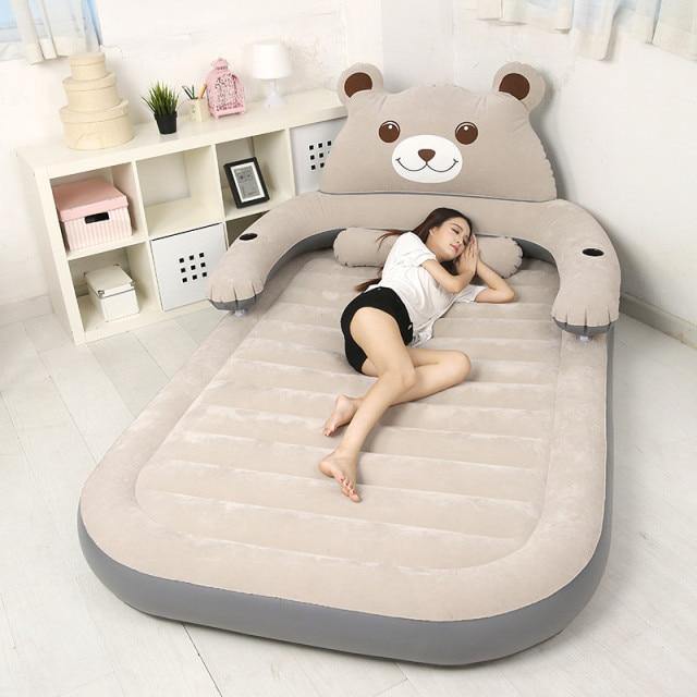 Cartoon Bear Comfy Inflatable Bed with Backrest