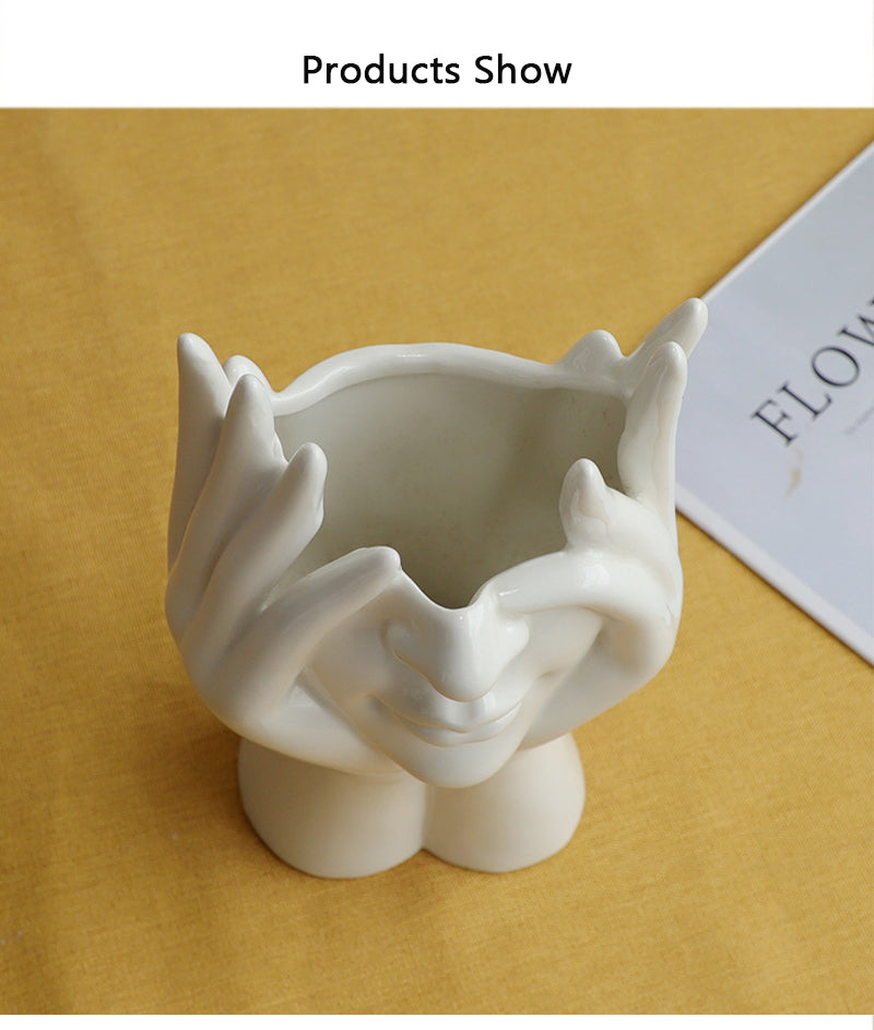 Ceramic Abstract  Human Face Flower Vase