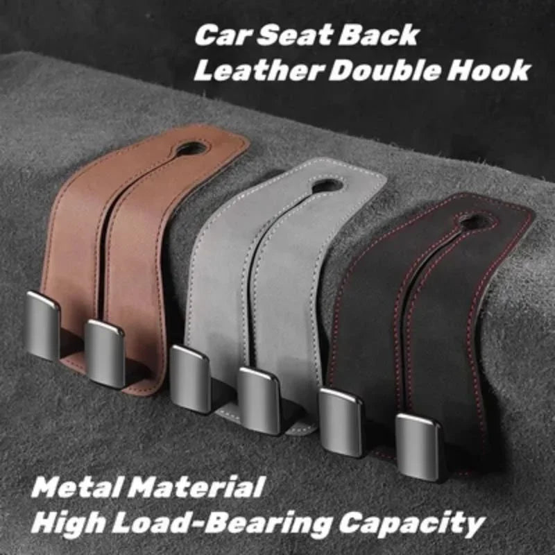 Double Hook Car Back Seat Organizer Leather Hooks