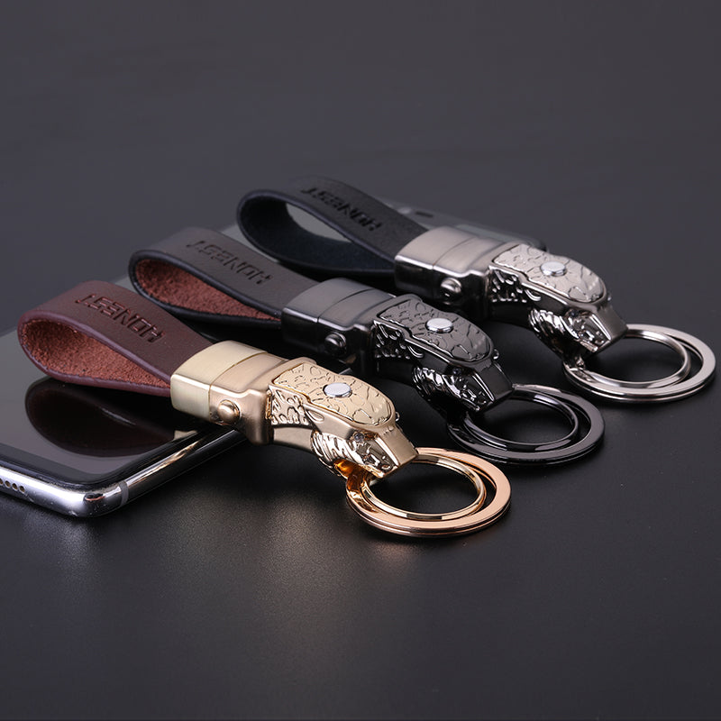 Elegant Leather Leopard Keychain Light