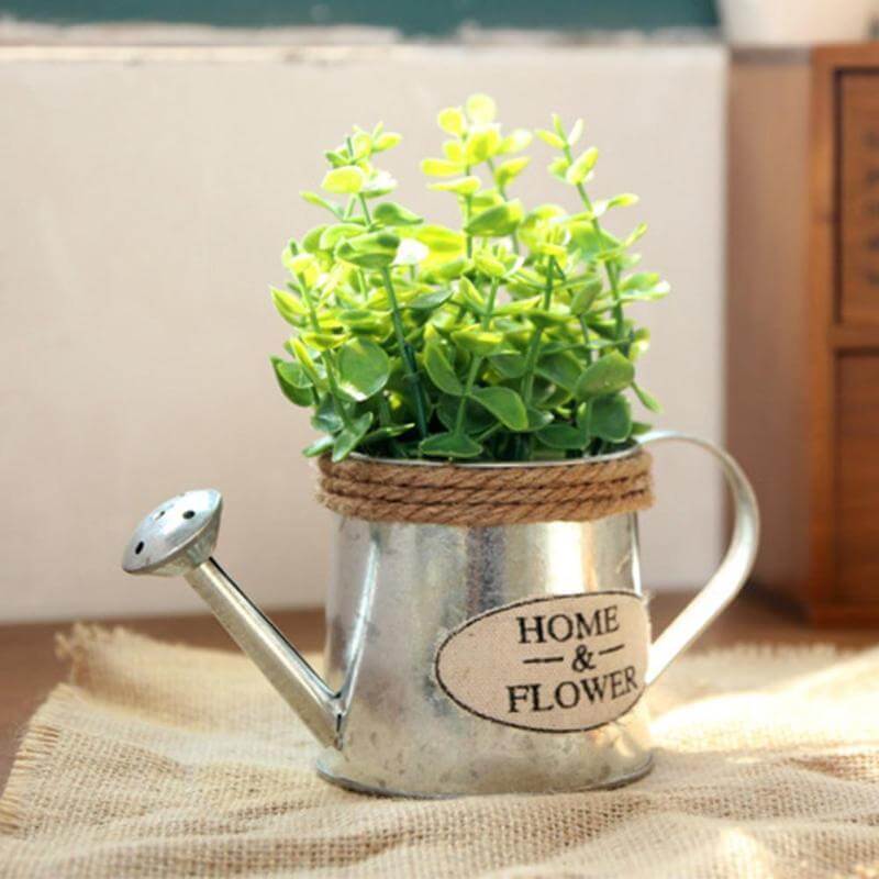 Vintage Mini Kettle Flowers Iron Bucket Vase