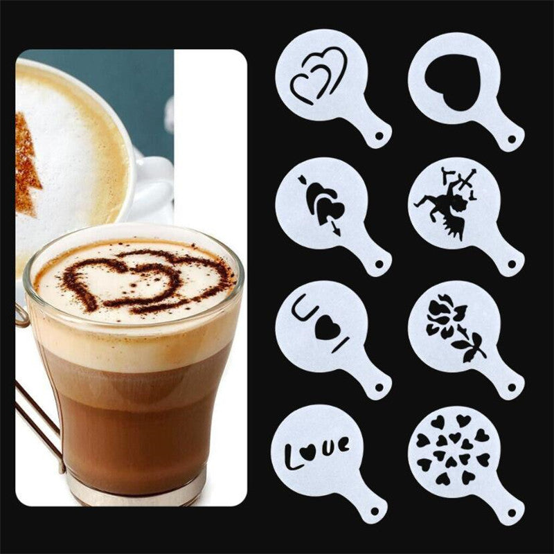 8Pcs Coffee Cake Decoration Stencil Molds