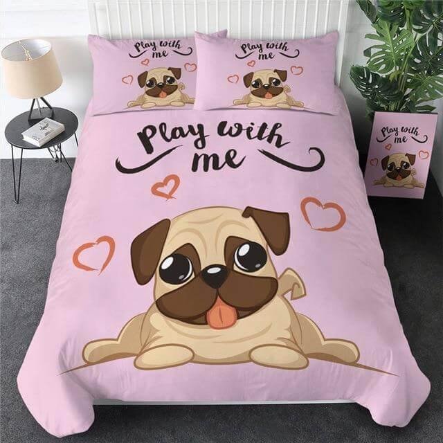 3pcs Hippie Pug Puppy Cartoon Comfortable Duvet Cover Bedding Set