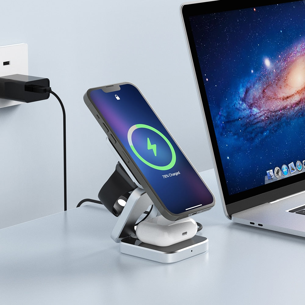 3in1 Magnetic Foldable Wireless Charger Stand Dock