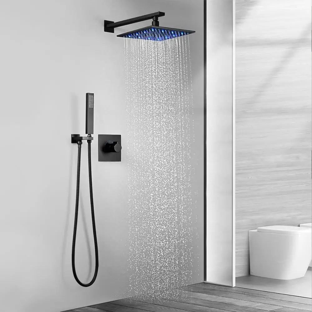 Matte Black Modern LED Modern Rainfall Shower Set