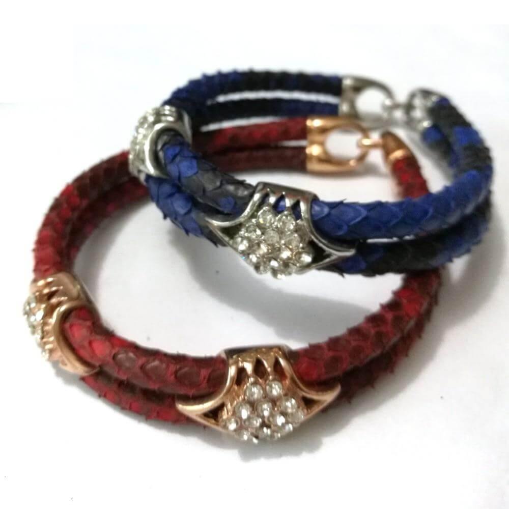 Luxury Python Snake Leather  Bracelets with Gold Steel