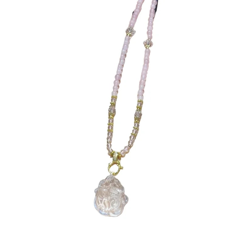 Vintage Style Rose Quartz Pendant Necklace