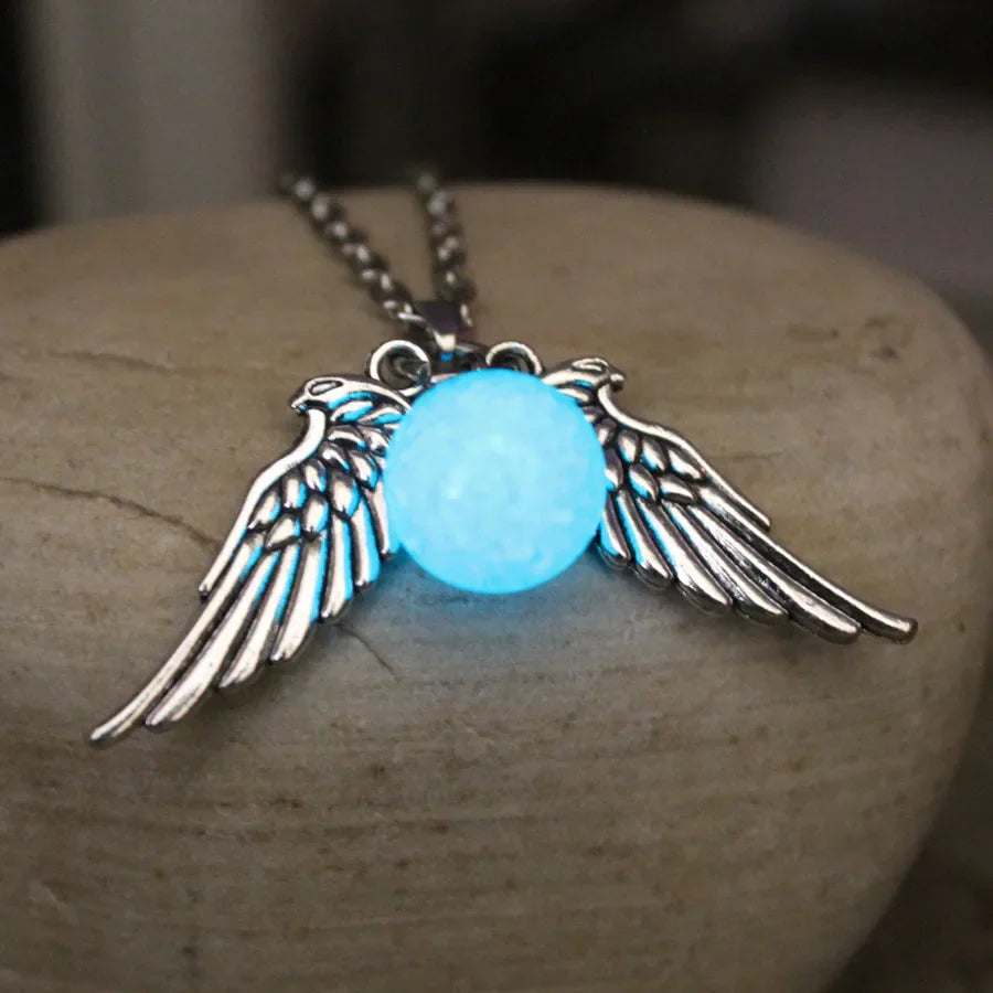 Creative Eagle Wings Feather Glowing Ball Necklace