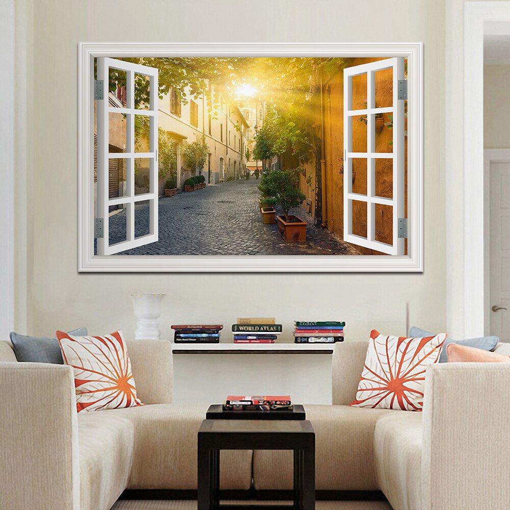 3D Street Scene Self-Adhesive European Wallpaper