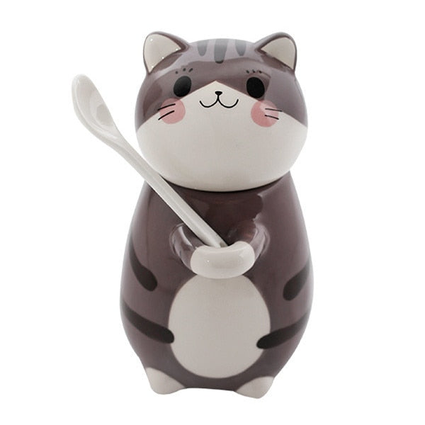 Cute Cat Handmade Coffee Mugs with Spoon