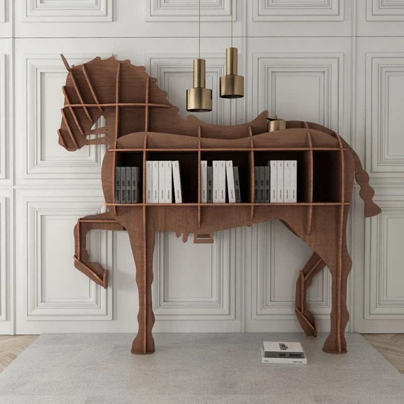 Horse-Shaped Wooden Decorative Bookshelf