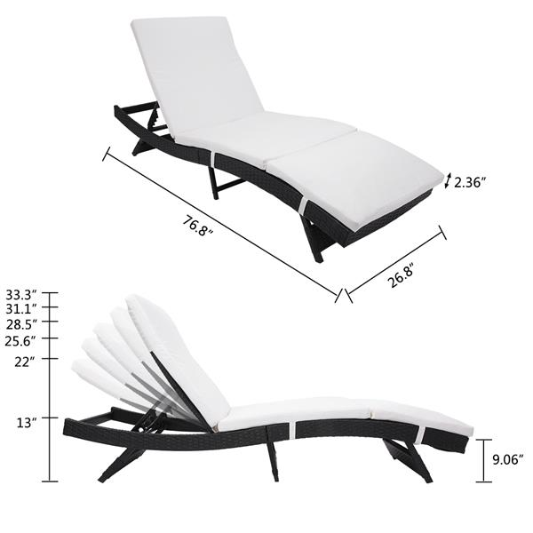 Outdoor Portable Adjustable Patio Sun Bed Pool Wicker Lounge Chair