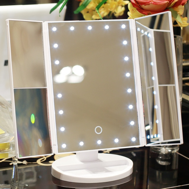 Foldable LED Touch Screen Makeup Mirror