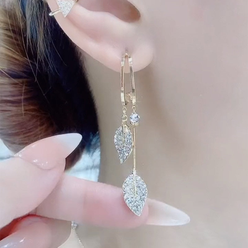 Nature Elegance Crystal Long Tassel Earrings