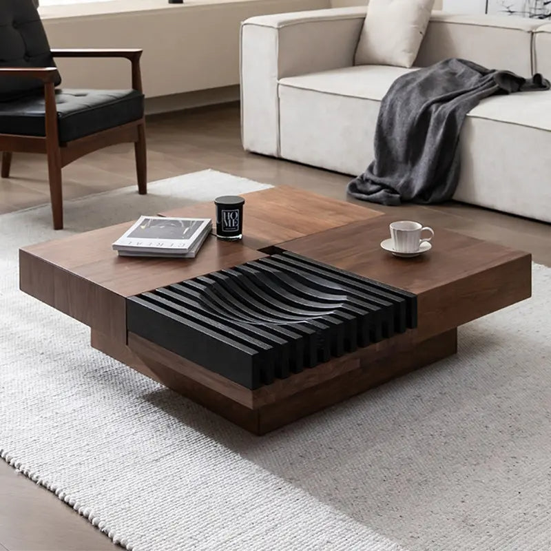 Sculpted Wave Centerpiece Wooden Coffee Table