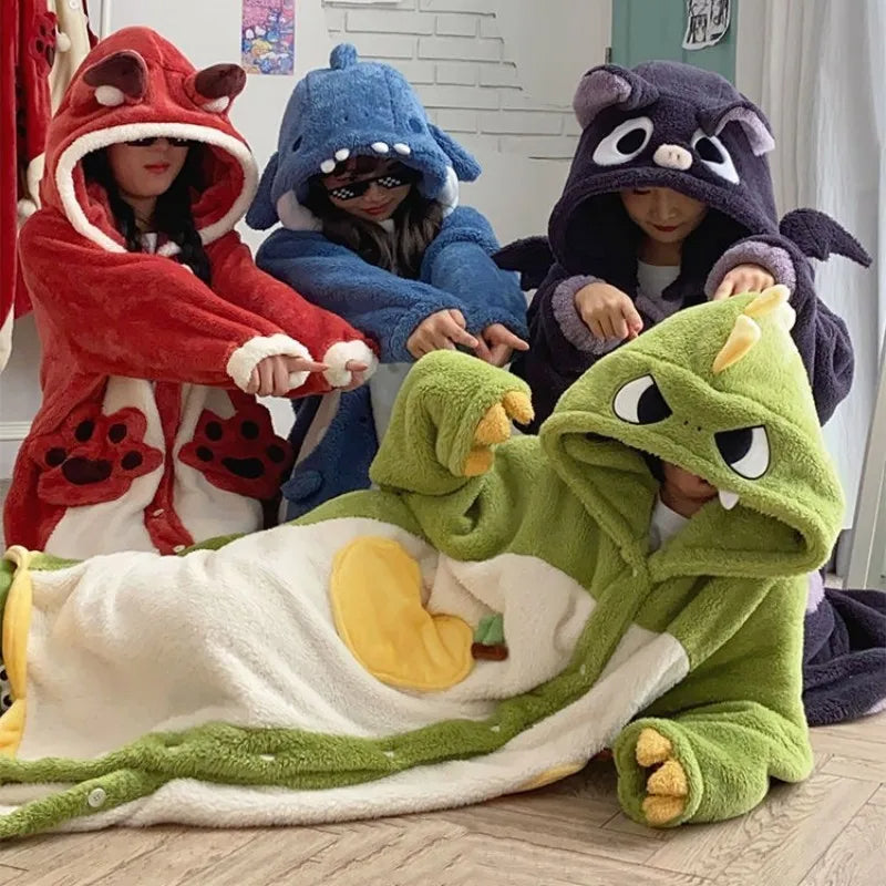 Dreamy Fox Thick Animal-Theme Hooded Blanket Pajamas