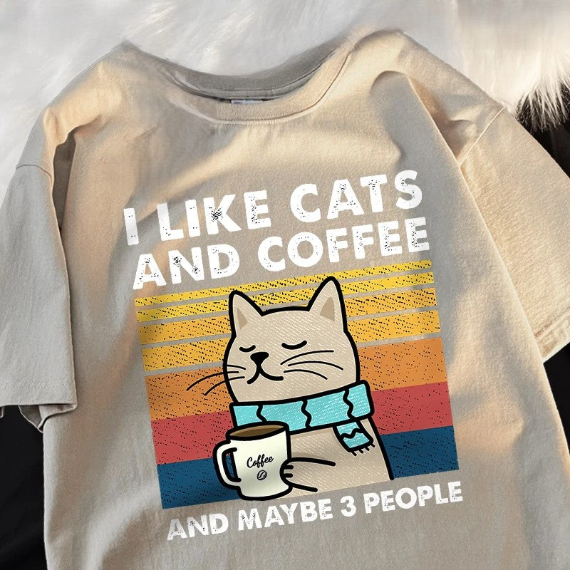 I Like Cats And Coffee And Maybe 3 People Funny T-Shirt